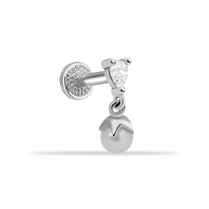 Damla Taşlı İnci Sallantılı Minimal Tragus Piercing - 2