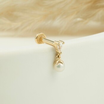 Damla Taşlı İnci Sallantılı Minimal Tragus Piercing - 3