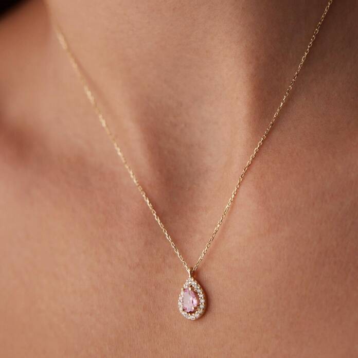 Damla Taşlı Pembe Kolye - 1