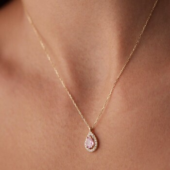 Damla Taşlı Pembe Kolye - Ador