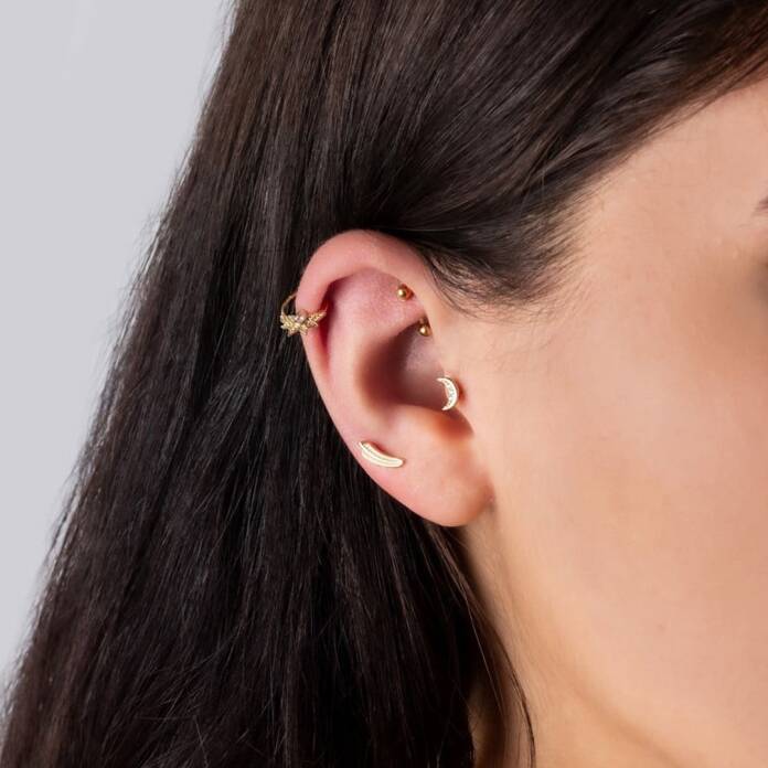 Damla Taşlı Yaprak Motifli Helix Piercing - 2