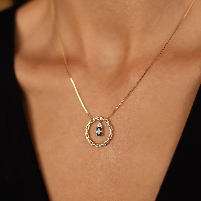 Dark Green Zincir Halka Kolye - 1