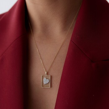 Dikdörtgen Izgara Kalp Kolye - 1