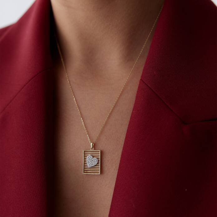 Dikdörtgen Izgara Kalp Kolye - 1