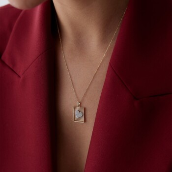 Dikdörtgen Izgara Kalp Kolye - 2