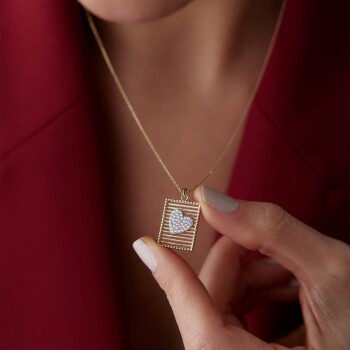 Dikdörtgen Izgara Kalp Kolye - 3