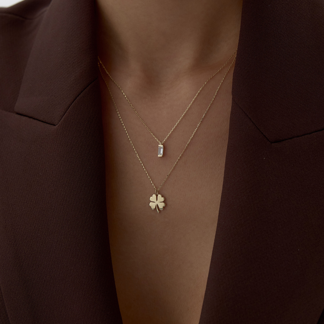 Dikdörtgen Taşlı Yonca Kolye - 1