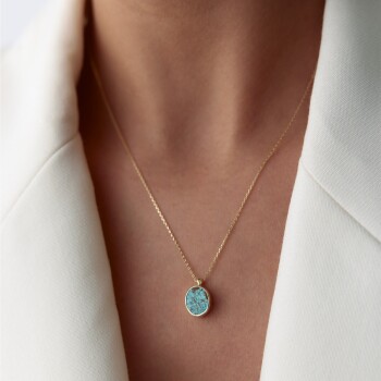 Dikey Elips Doğal Firuze Kolye - Garo