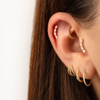Dört Baget Taşlı Minimal Tragus Piercing - Dianora (1)