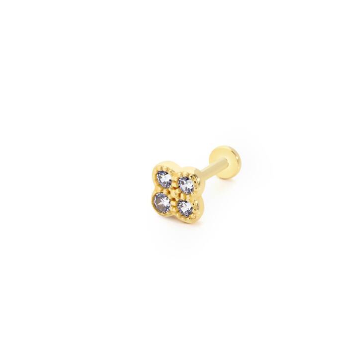 Dört Kenarlı Taşlı Tragus Piercing - 1