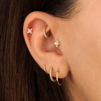 Dört Taşlı Çember İncili Tragus Piercing - 2