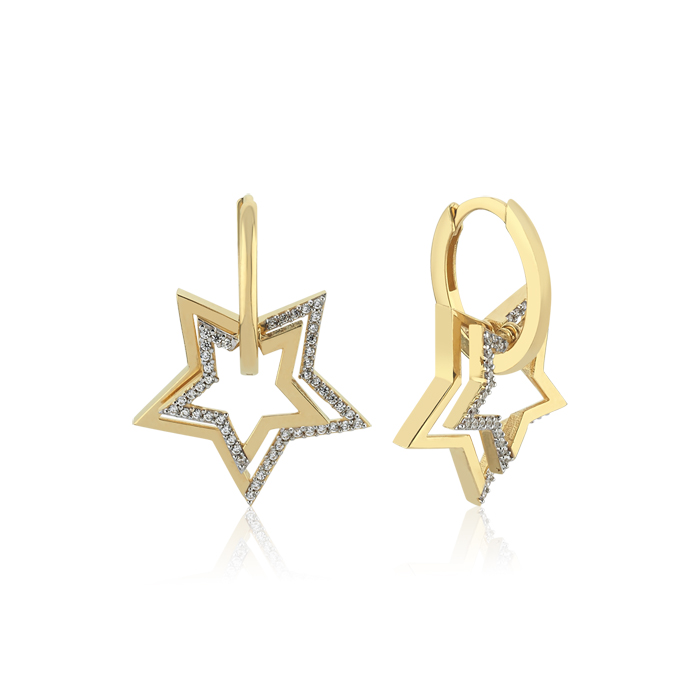 Double Star Taşlı Halka Sallantılı Küpe - Arax