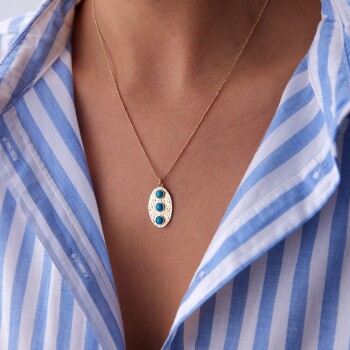 Dövme Plaka 3 Taş Kolye - Cemart (1)