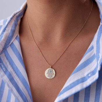 Dövme Plaka Taşlı Fatmanın Eli Kolye - Cemart