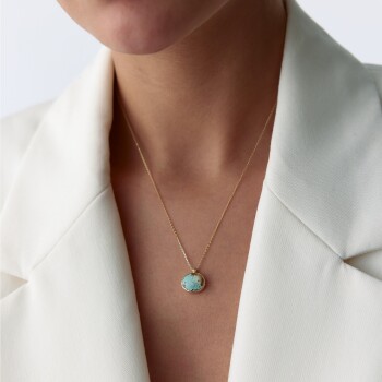 Elips Doğal Firuze Taşlı Kolye - Osman