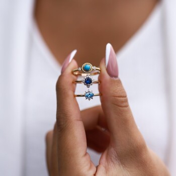 Firuze İşlemeli Yuvarlak Yüzük - Cemart (1)