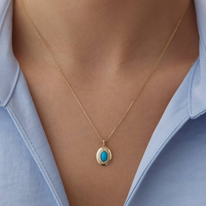 Firuze Taşlı Oval Kolye - 2