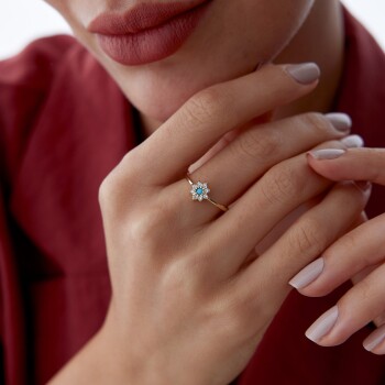 Firuzeli Çiçek Yüzük - Rayna