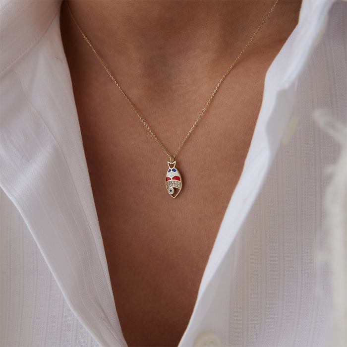 Fortuna Taşlı Balık Kolye - Alen (1)