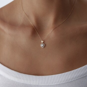 Frame Taşlı Kalp Kolye - 1