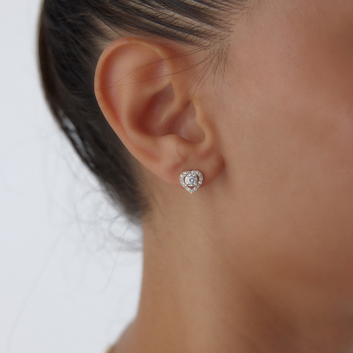 Frame Taşlı Kalp Küpe - Koçak