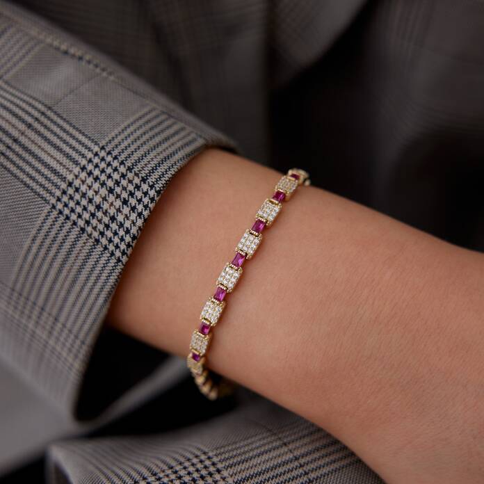 Fuşya Taşlı Kare Bileklik - 1