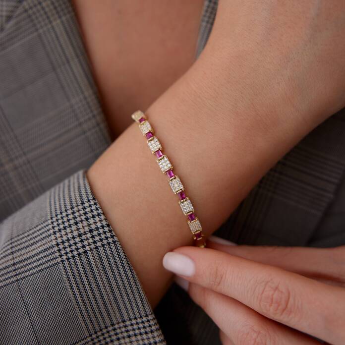 Fuşya Taşlı Kare Bileklik - 2