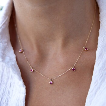 Fuşya Taşlı Kolye - Cemart