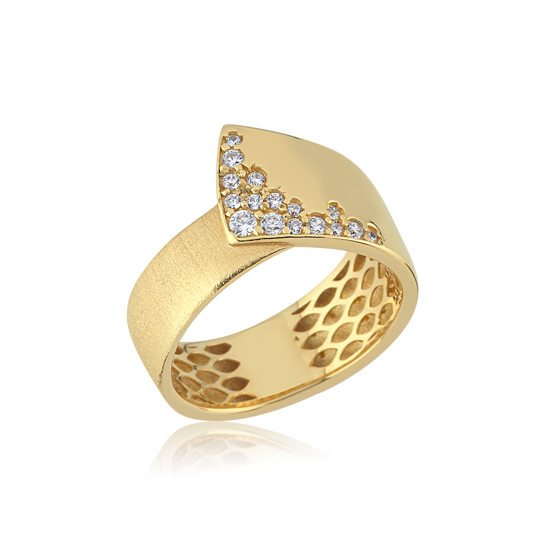 Geniş Form Asimetrik Taşlı Yüzük - 1