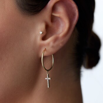 Geniş Halka Sallantılı Haç Küpe - Koçak