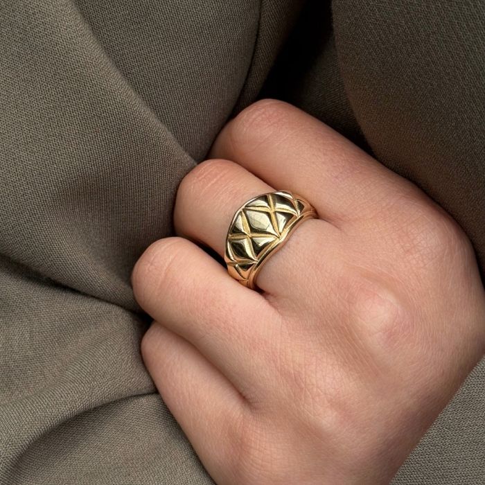 Geometrik Desen Geniş Bant Altın Yüzük - Garo