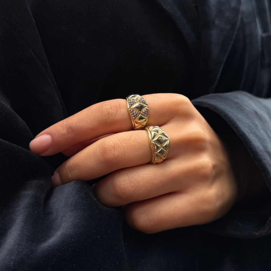 Geometrik Desen Geniş Bant Altın Yüzük - 2