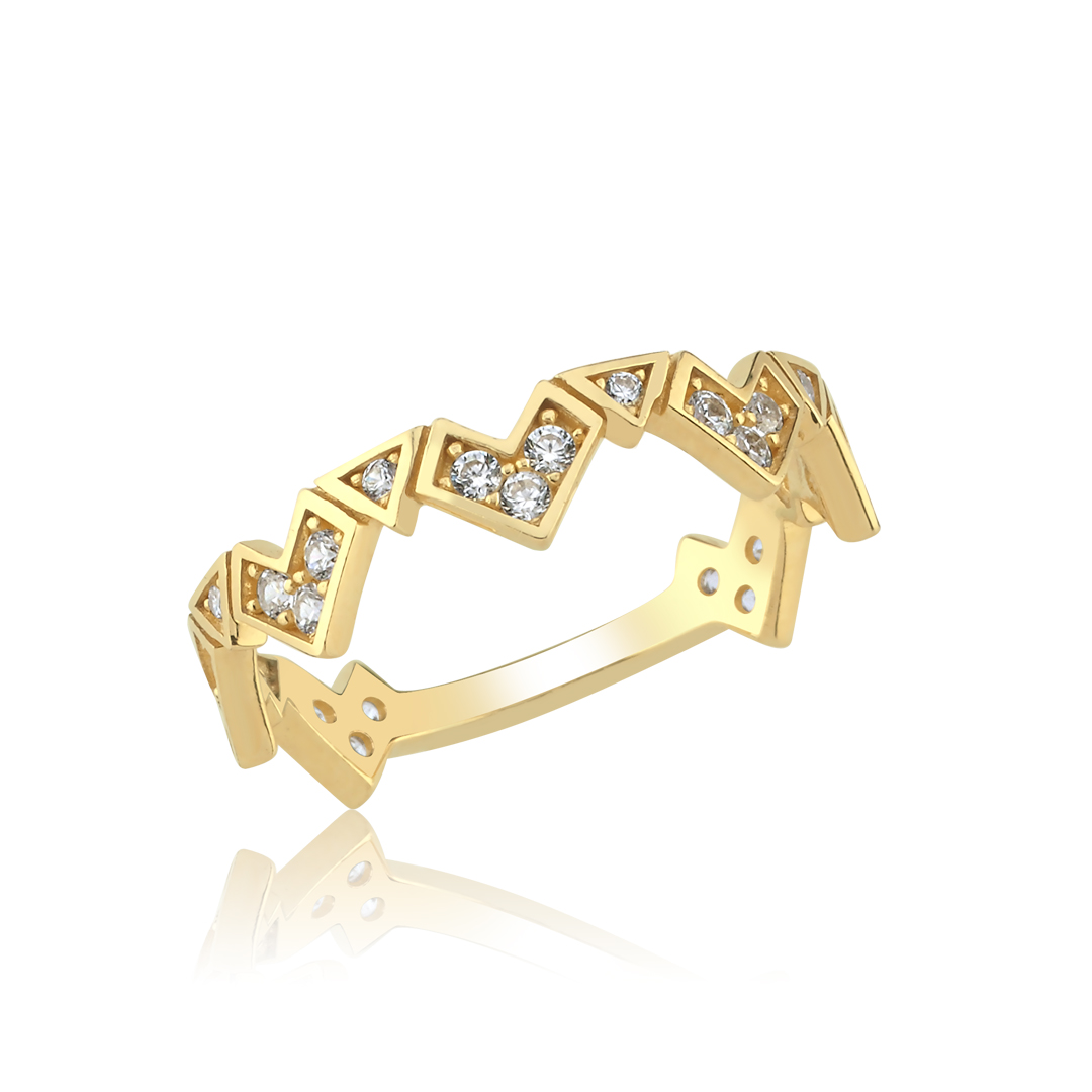 Geometrik Kalp Form Taşlı Altın Yüzük - 1