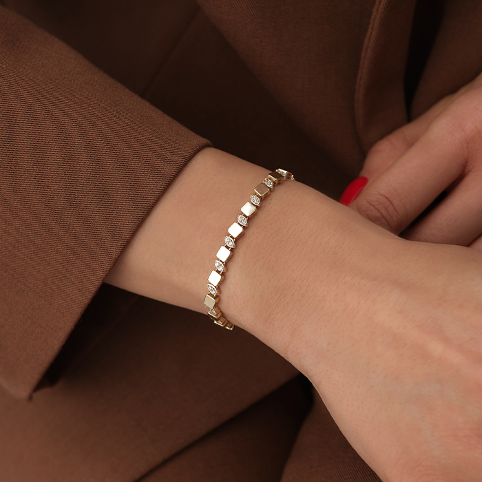 Geometrik Plaka Taşlı Altın Bileklik - Fiemma