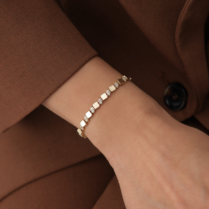 Geometrik Plaka Taşlı Altın Bileklik - 2