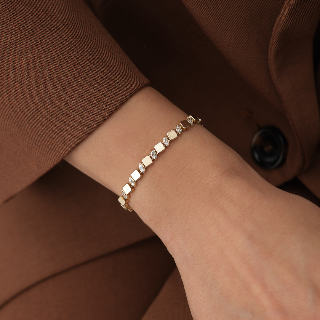 Geometrik Plaka Taşlı Altın Bileklik - 2