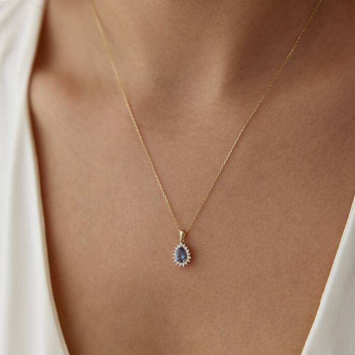 Gök Mavi Damla Kolye - 3