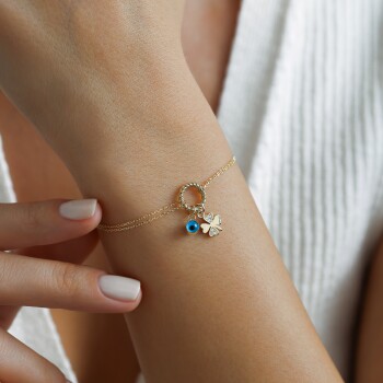 Gözlü Yonca Charm Bileklik - Nüans