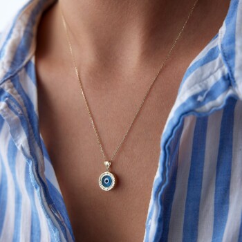 Greek Çerçeve Göz Kolye - Big Gold