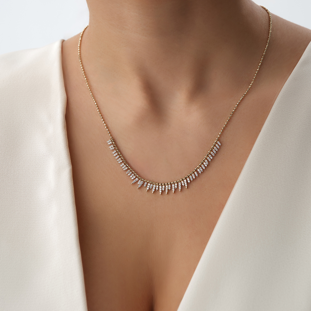 Güneş Işını Formlu Taşlı Altın Kolye - 1