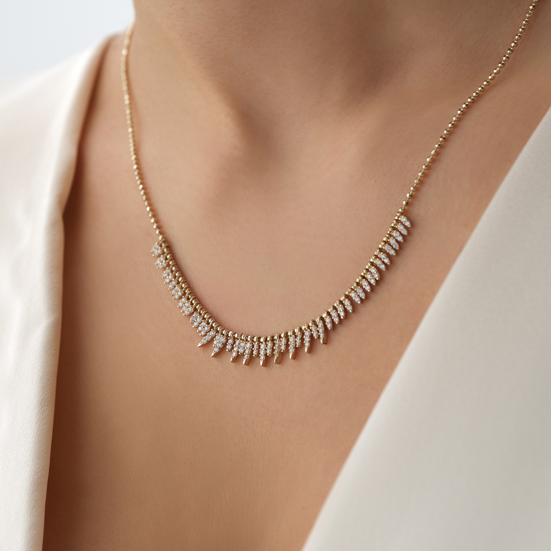 Güneş Işını Formlu Taşlı Altın Kolye - 2