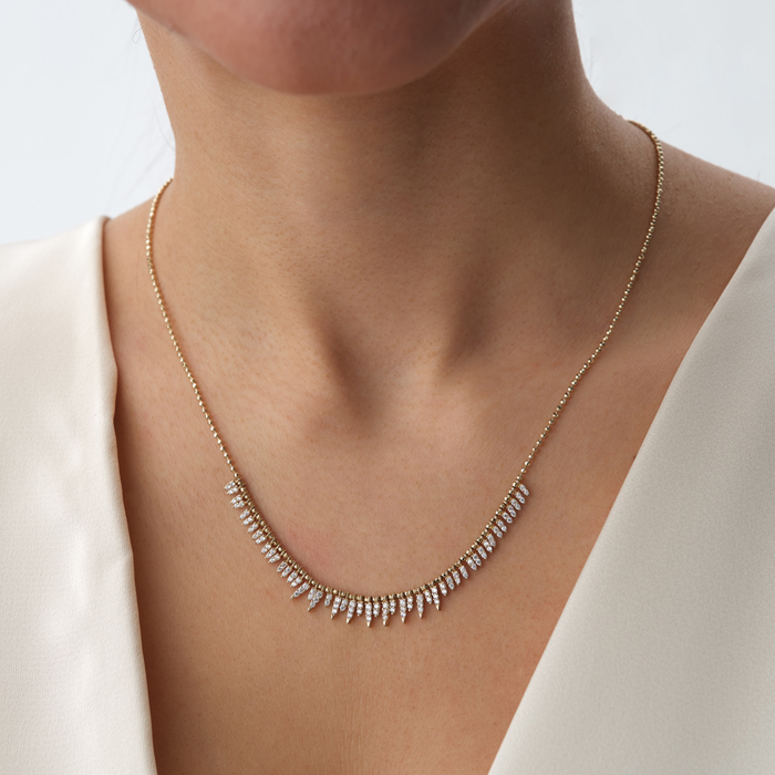 Güneş Işını Formlu Taşlı Altın Kolye - Cemart