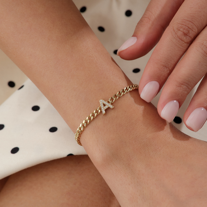 Gurmet Zincirli Taşlı Altın Harf Bileklik - Mg Gold (1)