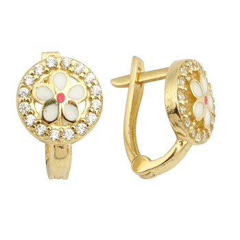 Halka İçinde Beyaz Papatya Çocuk Küpesi - Melike