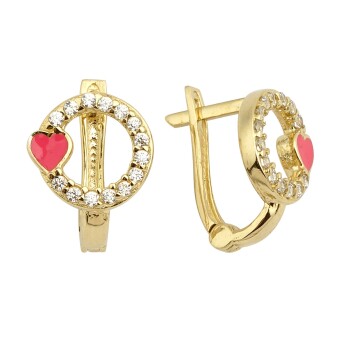 Halka Üzerinde Pembe Kalp Çocuk Küpesi - Melike