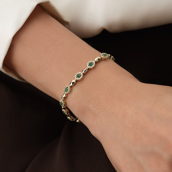 Halo Yeşil Taşlı Altın Bileklik - Cemart (1)