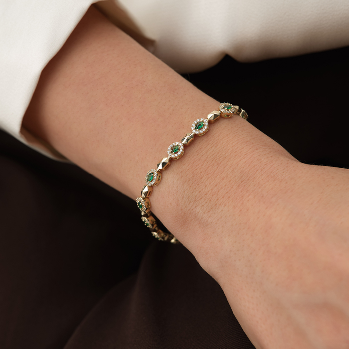 Halo Yeşil Taşlı Altın Bileklik - Cemart (1)