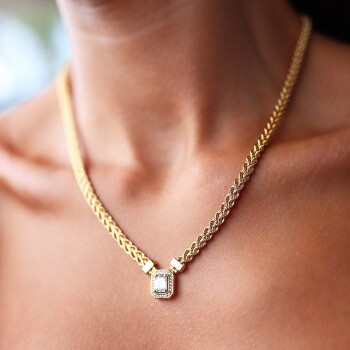 Hasır Zincirli Baget Taşlı Kolye - Zincir İş