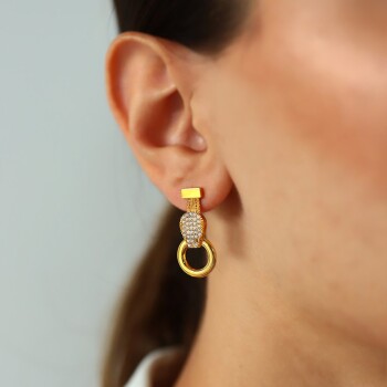 Hasırlı Taşlı Küpe - Reha