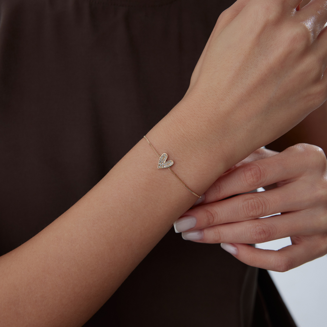 Hollow Taşlı Kalp Bileklik - 1